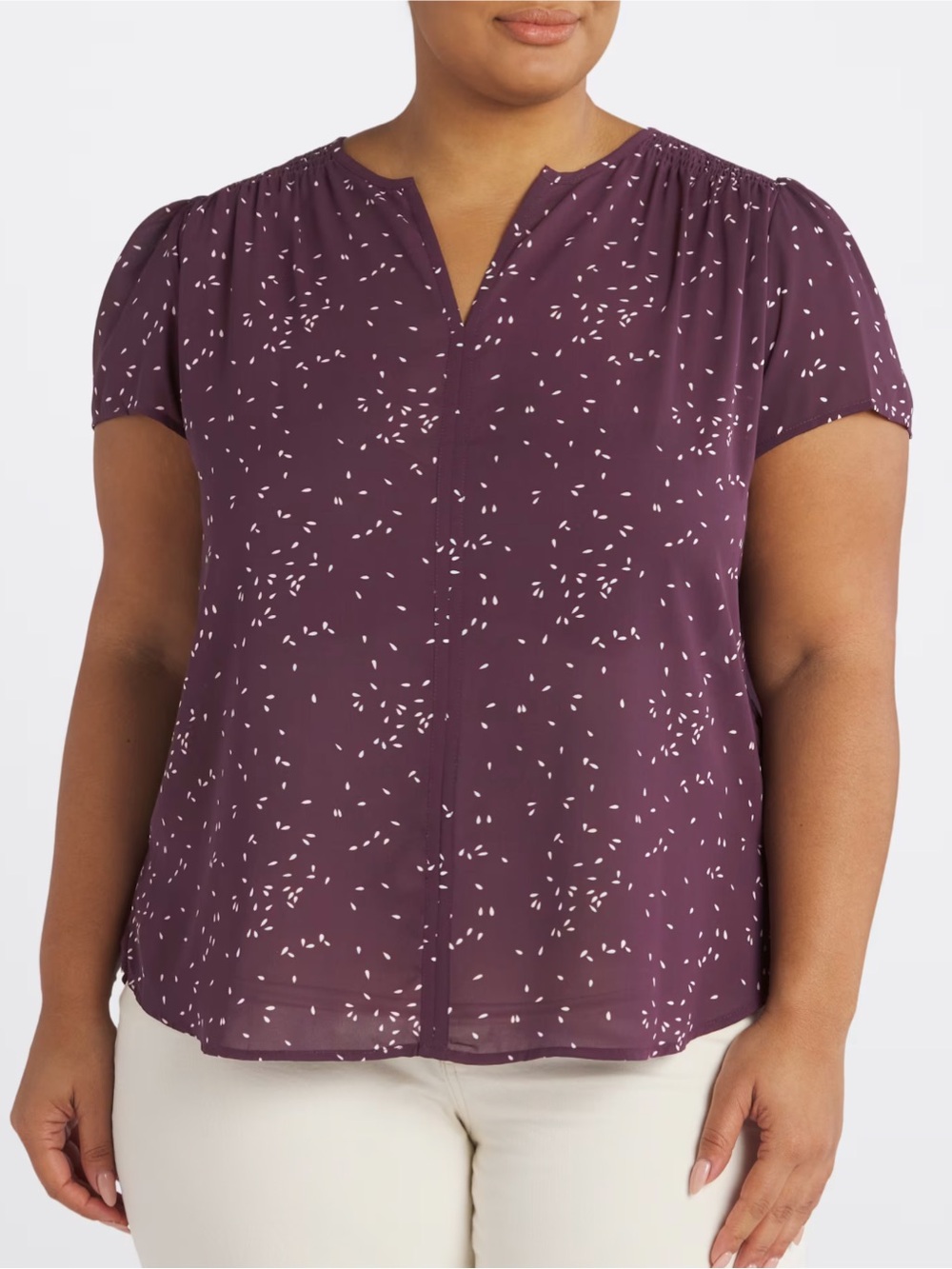 MONDAY FUN Linnette Split Neck Smocked Blouse Mauve 3X